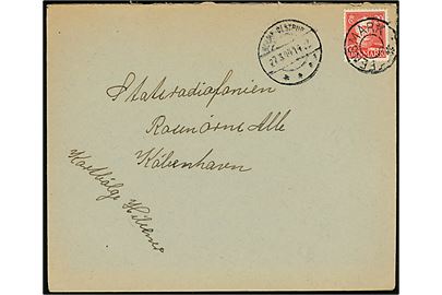 20 øre Chr. X på brev påskrevet Kortbølge Hilsen annulleret med udslebet stjernestempel FENSMARK og sidestemplet Holme-Olstrup d. 27.3.1944 til Statsradiofonien, København.