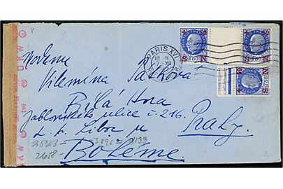 1,50 fr. + 0,50 c. Nationalhjælp provisorium (3) på brev fra Paris d. 7.12.1942 til Prag, Böhmen-Mähren. Åbnet af tysk censur i Frankfurt. 