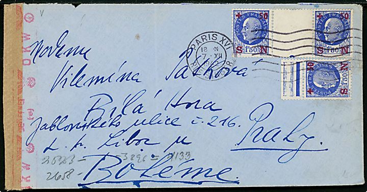 1,50 fr. + 0,50 c. Nationalhjælp provisorium (3) på brev fra Paris d. 7.12.1942 til Prag, Böhmen-Mähren. Åbnet af tysk censur i Frankfurt. 