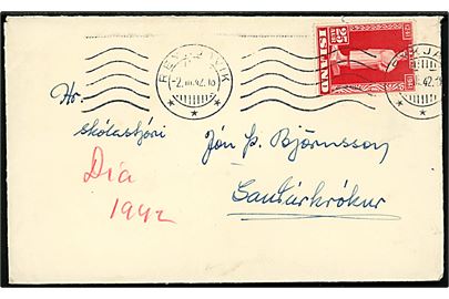 25 aur Snorre Sturlason single på brev fra Reykjavik d. 2.3.1942 til Saudarkrökur. 
