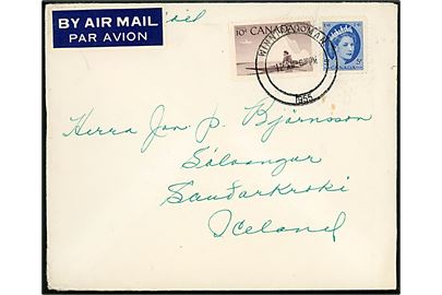 5 c. Elizabeth og 10 c. Kajak på luftpostbrev fra Winnipeg d. 12.12.1955 til Saudarkrökur, Island. 