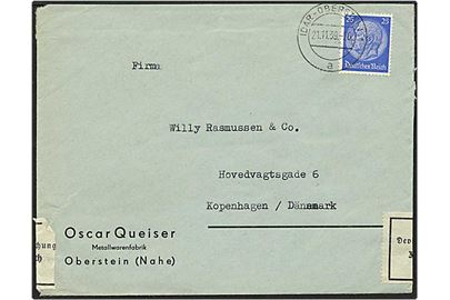 25 pfennig på brev fra Idar-Oberstein, Tyskland, d.21.11.1939 til København. Tysk censur.