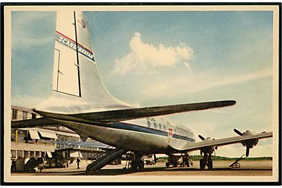 SAS Douglas DC-6 maskine. Reklamekort u/no.