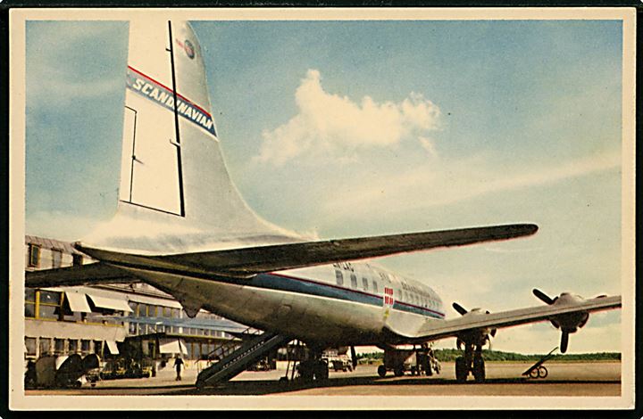 SAS Douglas DC-6 maskine. Reklamekort u/no.
