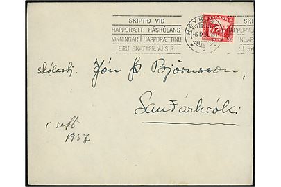 20 aur Gullfoss med automatafskæring på brev fra Reykjavik d. 6.9.1937 til Sauðárkrókur.