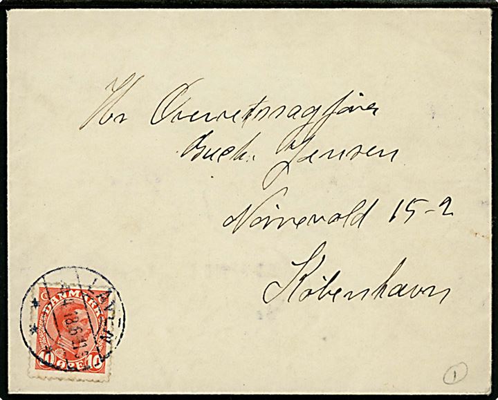 10 øre Chr. X på brev annulleret med brotype IIb Laven d. 4.4.1918 til København.