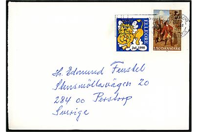 3,50 kr. Tordenskiold og Elleore Julemærke 1990 på brev annulleret Vestsjællands Postcenter d. ?.1.1991 til Perstorp, Sverige.