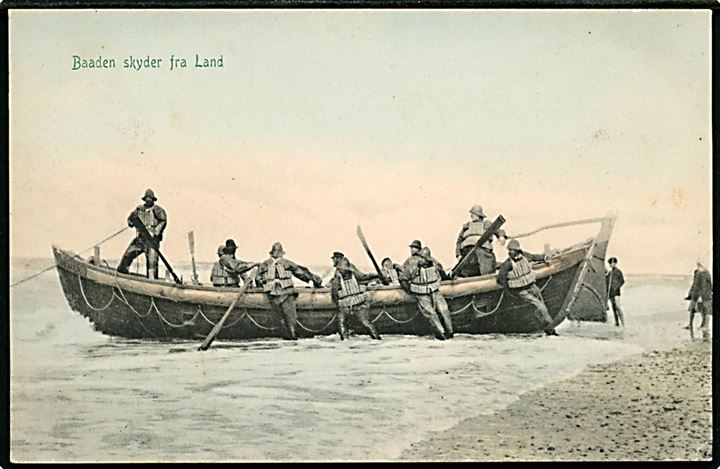 Redningsbåd skydes fra land ved vestkysten. P. Alstrup no. 1223.