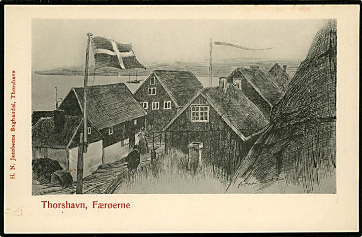 Færøerne, Thorshavn. Tegning med utydelig signatur. H. N. Jacobsen u/no.