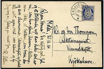 15 øre Posthorn på brevkort fra Molde annulleret med sejlende bureaustempel Åndalsnesruten * d. 21.12.1924 til København, Danmark.