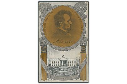 The White House. In Commemoration of the 100th Anniversary of his birth, Abraham Lincoln. 1809-1909. Sølv/Guld dekorationer. 