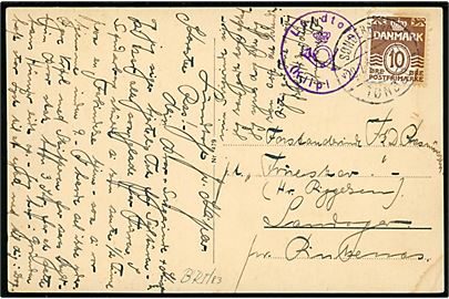 10 øre Bølgelinie på brevkort (Møgeltønder) annulleret med bureaustempel Sønderborg - Tønder sn2 T.418 d. 29.7.1938 og sidestemplet med posthornstempel Lundtoft (Kliplev) til Sandager pr. Rinkenæs.