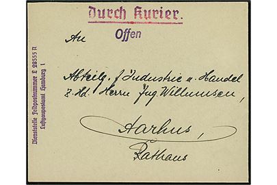Ufrankeret tysk brev mærket Durch Kurier fra Feldpostnummer L28555A (= III. Abteilung Luftnachrichten-Regiment 222 i Viborg) til Aarhus. 