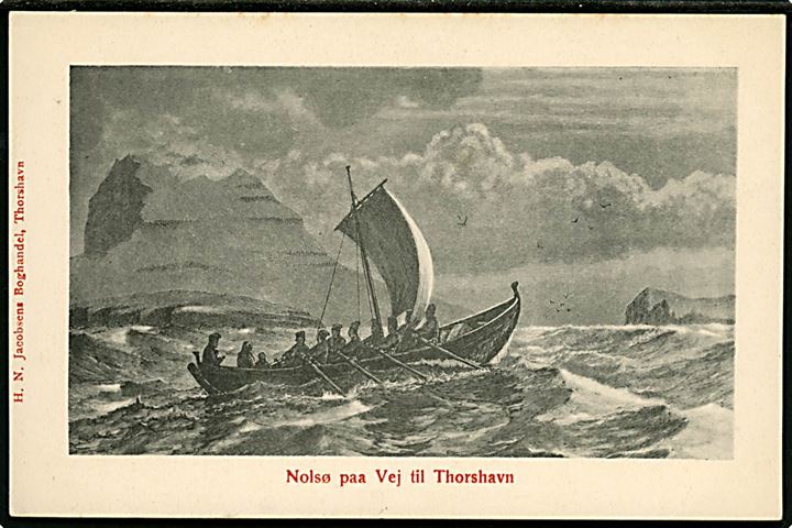 “Nolsø paa Vej til Thorshavn”. Nationalhelten Poul Nolsøe i båd fra England til Færøerne 1809. Jacobsen u/no.