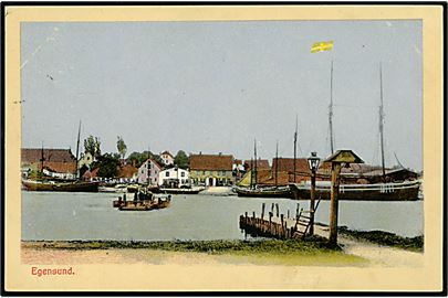 Egernsund, havn med sejlskibe. Fr. Biehl u/no. Frankeret med 10 pfg. Germania annulleret Ekensund (Kr. Sonderburg) d. 17.11.1911 til København.
