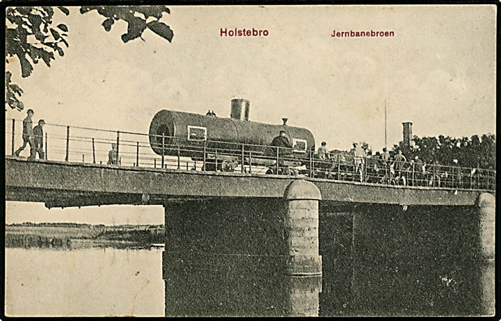Holstebro, jernbanebroen med passerende togvogn. J.J.N. no. 1325.