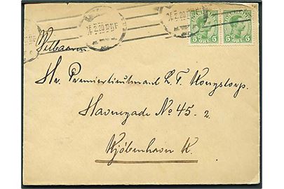5 øre Chr. X i parstykke på fortrykt kuvert fra Chefen for Middelgrundfortet sendt lokalt i Kjøbenhavn d. 18.2.1920.