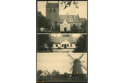 Strølille, Strø kirke, præstegård og mølle. H. Schmidt u/no.