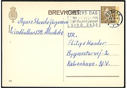 25 øre Fr. IX helsagsbrevkort (fabr. 205) annulleret med TMS MODERS DAG 2den søndag i maj Støt Mødrehjælpen GIRO 3432 / Odense *1* d. 25.4.1965 til København.