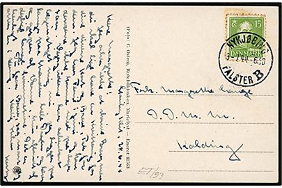 15 øre Chr. X på brevkort (Marielyst Strand) annulleret med brotype IIId Nykøbing Falster B d. 3.7.1944 til Kolding.