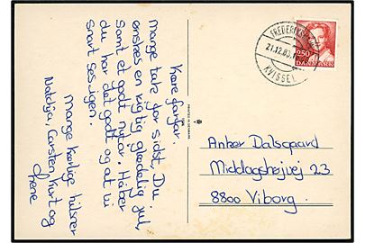 2,50 kr. Margrethe på brevkort annulleret med Ulsted type stempel Frederikshavn Kvissel d. 21.12.1983 til Viborg.
