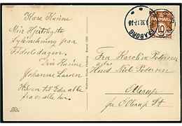 10 øre Bølgelinie på brevkort (Torvet i Faaborg) annulleret med udslebet stjernestempel HORNE og sidestemplet Faaborg d. 2.3.1932 til Ollerup.