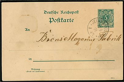 5 pfg. helsagsbrevkort annulleret Jeising-Hostrup ** d. 13.9.1891 til Brøns.