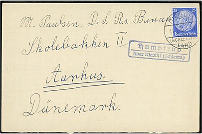 25 pfg. Hindenburg på brev annulleret Niebüll (Schleswig) Land d. 11.5.1939 og sidestemplet Humptrup über Niebüll (Schlesw.) til Aarhus, Danmark.