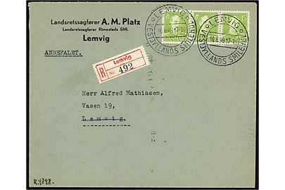 15 øre Chr. X i 3-stribe på anbefalet lokalbrev i Lemvig d. 10.8.1948. Retur med påtegning Modtagelse nægtet.
