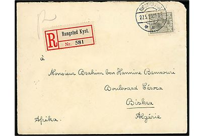 50 øre Chr. X single på anbefalet brev fra Rungsted Kyst d. 27.5.1929 til Biskra, Algeriet, Afrika. God destination.