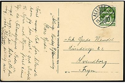 10 øre Bølgelinie på brevkort annulleret med brotype Ic Allinge d. 26.7.1930 til Svendborg. 