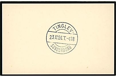 Tinglev - Sønderborg T.418 d. 23.12.1956. Prøveaftryk af bureaustempel på kartonkort. 