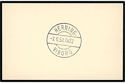 Herning - Viborg T.822 d. 7.5.1957. Prøveaftryk af bureaustempel på kartonkort. 