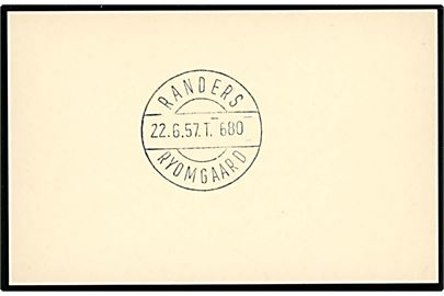Randers - Ryomgaard T.680 d. 22.6.1957. Prøveaftryk af bureaustempel på kartonkort. 