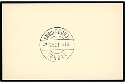 Sønderborg - Tønder T.419 d. 7.5.1957. Prøveaftryk af bureaustempel på kartonkort. 
