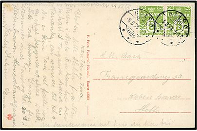 5 øre Bølgelinie i parstykke på brevkort annulleret med brotype Ic Aalsø d. 8.8.1933 til Hellerup.