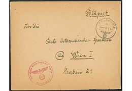 Ufrankeret tysk feltpostbrev stemplet Feldpost k d. 7.4.1944 og Briefstempel fra Feldpostnummer 09555 (= Sperrschule Kommando, Hafenkapitän und Marine-Intendantur Dienststelle Sonderburg) til Wien, Tyskland.
