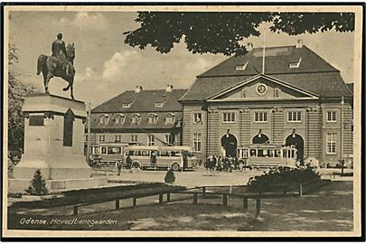 Odense, Banegård med sporvogne og bybus. Stenders no. 561.