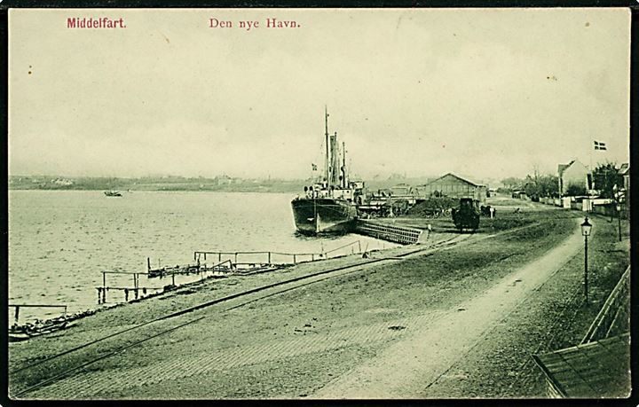 Middelfart, den nye havn med dampskib og godsvogn. W. M. K. no. 6485.