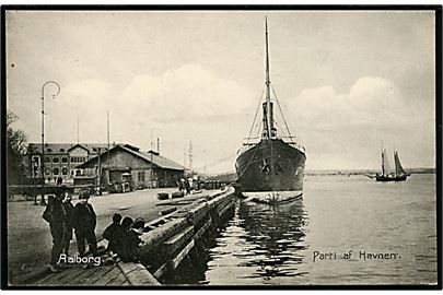 Aalborg, havneparti med dampskib. Stenders no. 338.