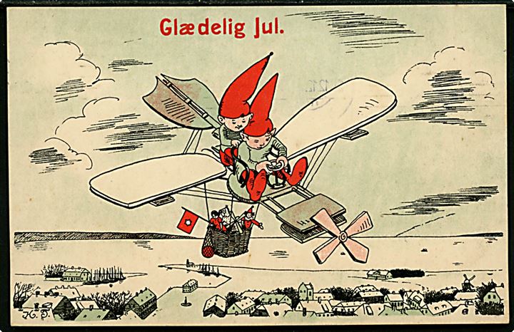 Helga Tesch: Nisser kommer flyvende med julegaver. E.F.P. no. 700/4.