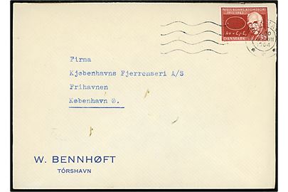 35 øre Niels Bohr på fortrykt firmakuvert fra W. Bennhøft annulleret med neutralt maskinstempel Tórshavn d. 19.6.1964 til København.