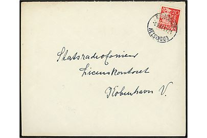 20 øre Karavel på brev fra Hillerød annulleret brotype IIIe bureaustempel Kjøbenhavn - Helsingør T.724 d. 9.9.1941 til København.