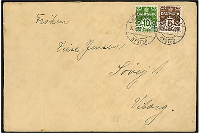 5 øre og 10 øre Bølgelinie på brev fra Nysted annulleret med bureaustempel Nykjøbing - Nysted T.812 d. 31.7.1929 til Viborg.