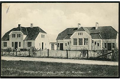 Skelstrup-Hunseby skole pr. Maribo. H. Schmidt no. 21827. dateret Langø d. 23.12.1910 og sendt lokalt med 3 øre Bølgelinie annulleret med stjernestempel KAPPEL til Nakskov.