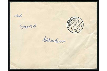 Ufrankeret brev stemplet Thorshavn d. 1.6.1950 til København. Ikke udtakseret i porto.