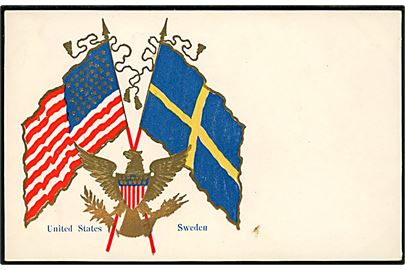Svensk og amerikansk flag. Reliefkort u/no.