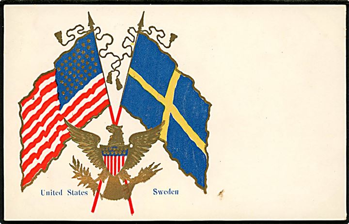 Svensk og amerikansk flag. Reliefkort u/no.