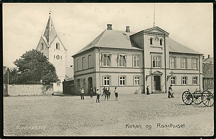 Ringkøbing, Kirke og rådhus. Stenders no. 8370.