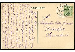 5 øre Chr. X på brevkort (Kendte forretninger i Hadsten) annulleret med bureaustempel Vejle - Holstebro sn2 T.1184 d. 18.4.1916 til Randers.